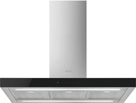 Smeg KBTI9L4VN 90cm Island Cooker Hood in Stainless Steel with Black Glass