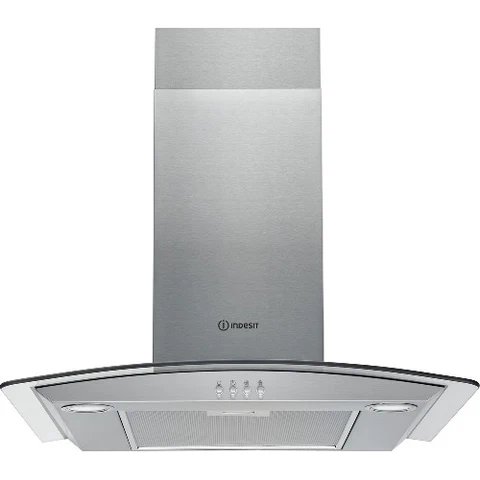 Indesit 60cm Curved Glass Chimney Cooker Hood in Stainless Steel