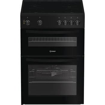 Indesit IDE6VMB 60cm Black Electric Double Cooker with Ceramic Hob
