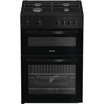 Indesit ITG6GB Black 60cm Freestanding Gas Cooker with Twin Oven and 4 Burner Hob