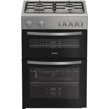 Indesit IDG6GS Silver 60cm Gas Double Cooker with A+ Energy Rating