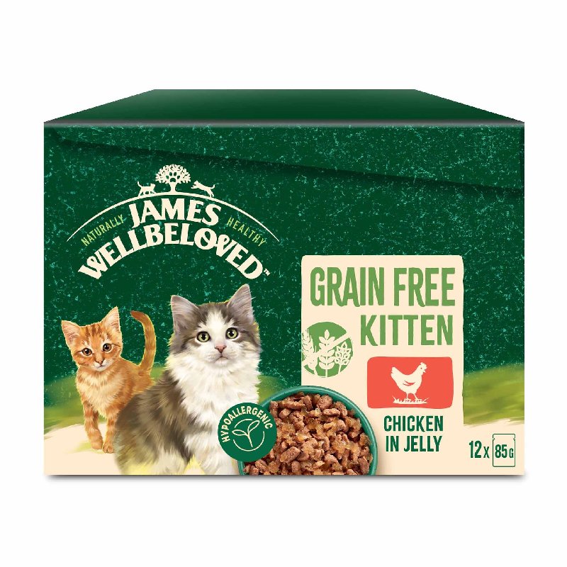 James Wellbeloved Kitten Grain Free Wet Cat Food in Jelly - Chicken - 12x85g Pouches
