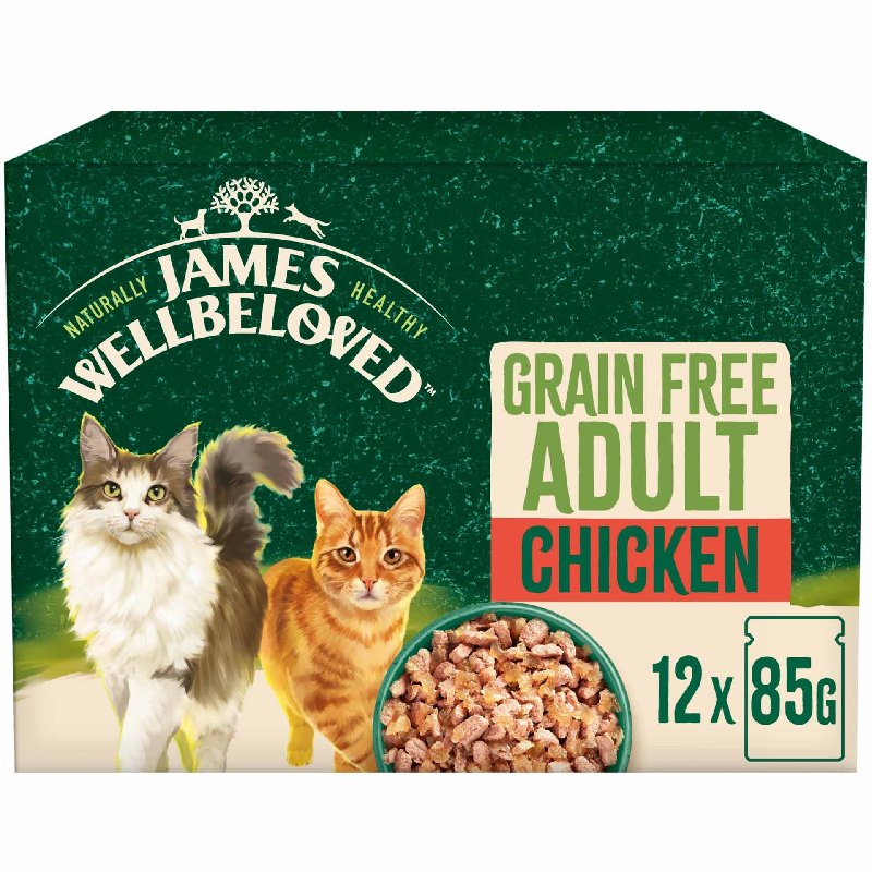 James Wellbeloved Adult Grain Free Wet Cat Food - Chicken in Jelly 12x85g Pouches