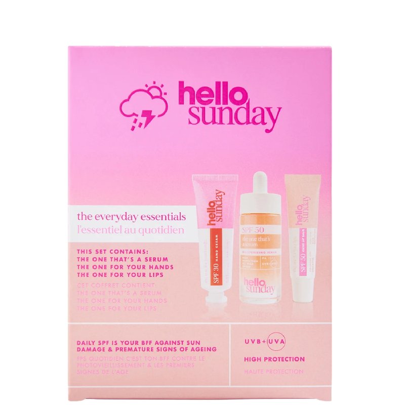 Hello Sunday Everyday Essentials Bestsellers Kit with SPF Hand Cream, Lip Balm and Serum