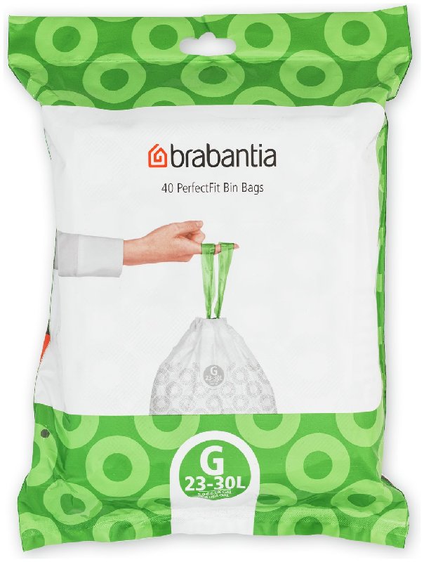 Brabantia Perfect Fit Bin Liners Size G, 30 Litre Capacity, Pack of 40