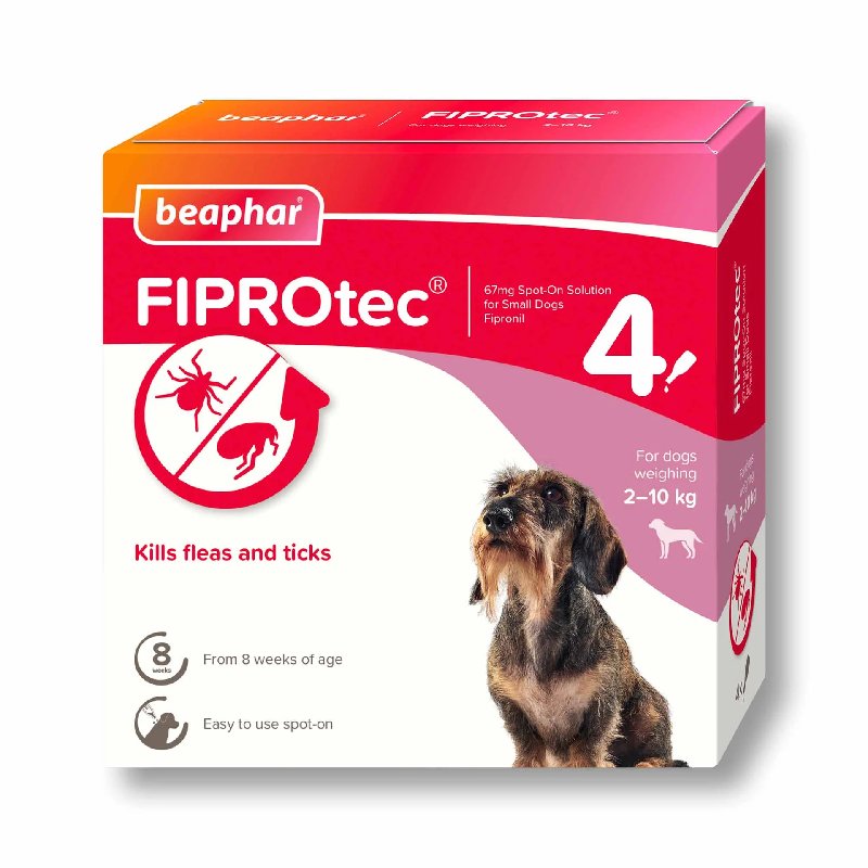 Beaphar FIPROtec Flea & Tick Spot-On for Small Dogs (2-10kg) - 4 Pipettes