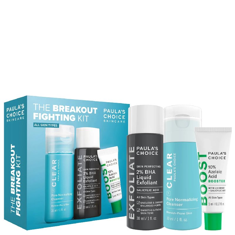 Paula's Choice The Breakout Fighting Kit with 30ml Cleanser, 30ml BHA Liquid & 5ml Azelaic Acid