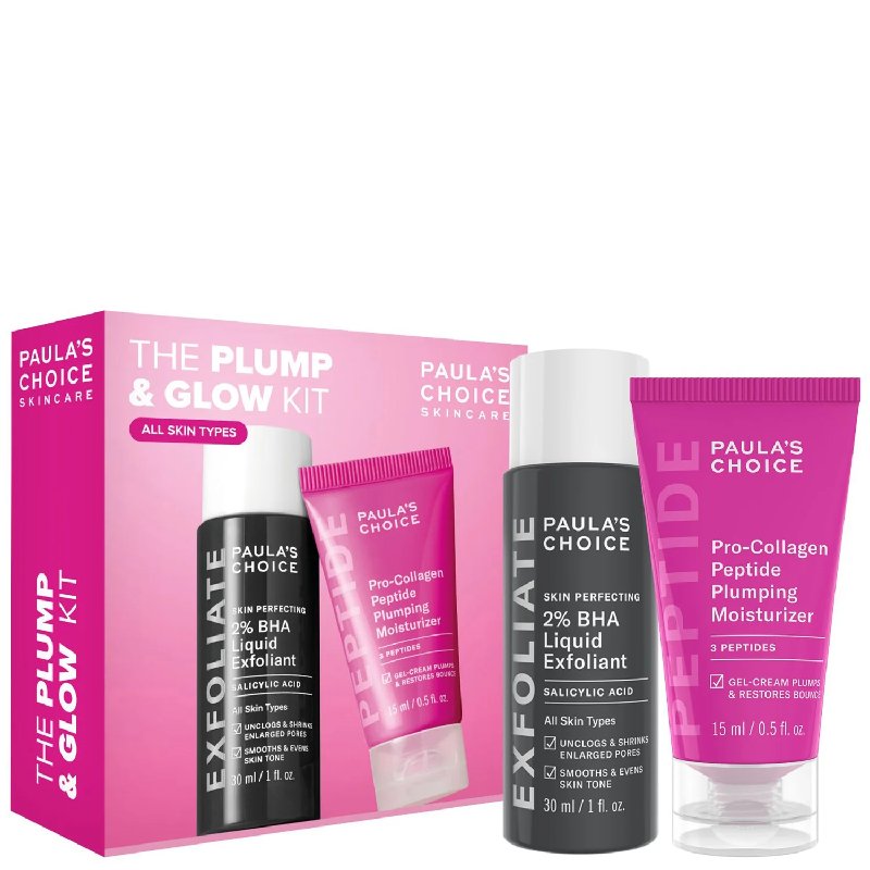 Paula's Choice The Plump & Glow Kit with 2% BHA Exfoliant 30ml and Peptide Moisturiser 15ml