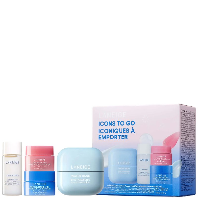 Laneige Icons To Go Gift Set with Water Bank Cream, Sleeping Mask, Berry Lip Mask & Cerapeptide Toner