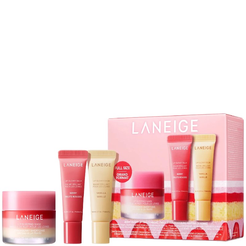 Laneige Berry Sweet Lip Trio Set with Lip Glowy Balm Berry, Vanilla and Lip Sleeping Mask