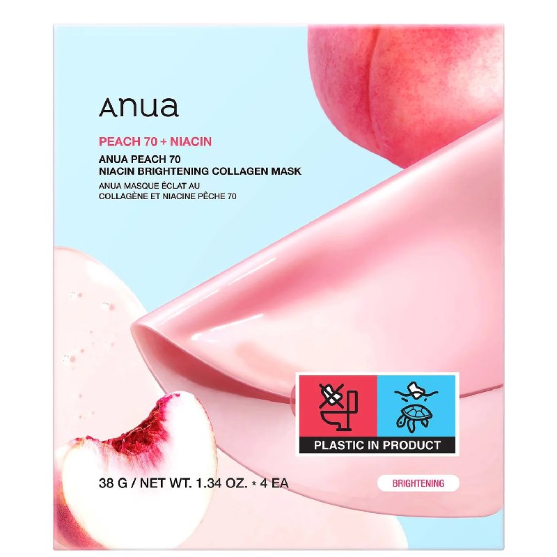 Anua Peach 70 Niacin Brightening Collagen Mask, 4 Sheets, 38g