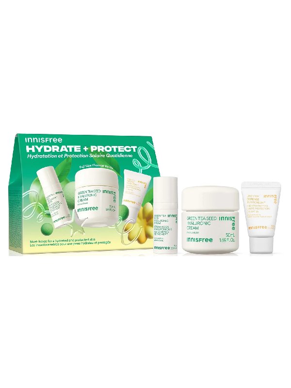 Innisfree Hydrate + Protect Kit with Green Tea Serum, Cream and SPF30 Sunscreen