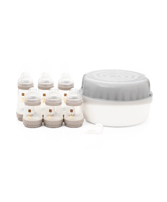MAM Easy Start Bottle & Microwave Steriliser Set in Grey with 6 Bottles (3x160ml, 3x260ml)