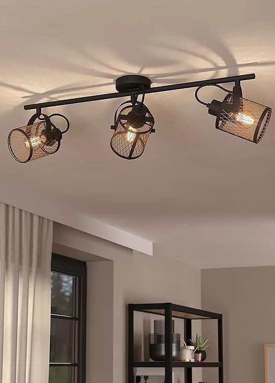 EGLO Dellow 3 Light Black Steel Lattice Style Adjustable Ceiling Spotlight