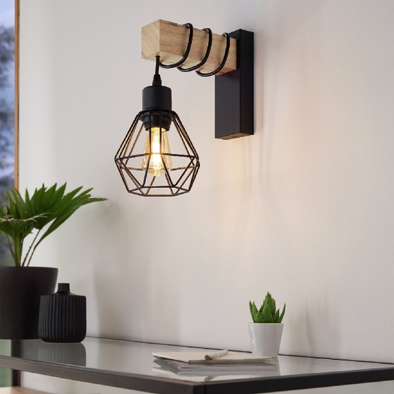 EGLO Townshend 5 Wooden Wall Light in Black