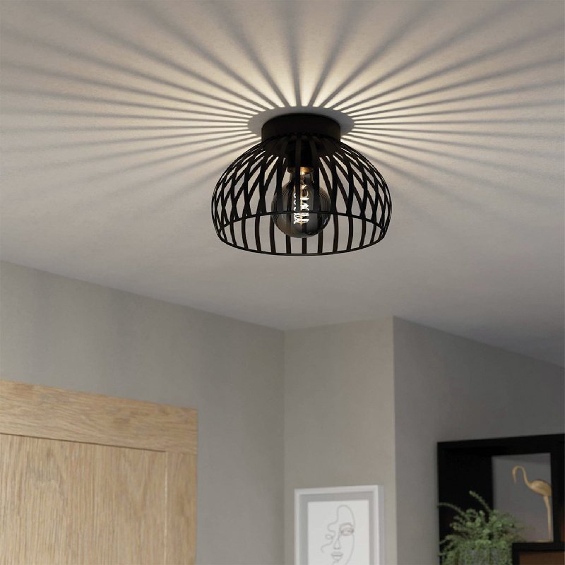 EGLO Mogano 3 Steel Flush Ceiling Light in Black, 28cm Diameter