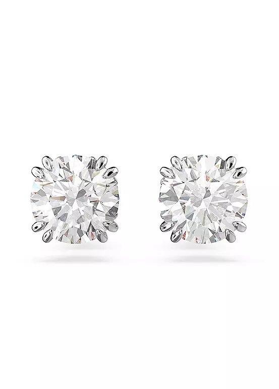 Swarovski Stilla Rhodium-Plated Zirconia Double Prong Stud Earrings