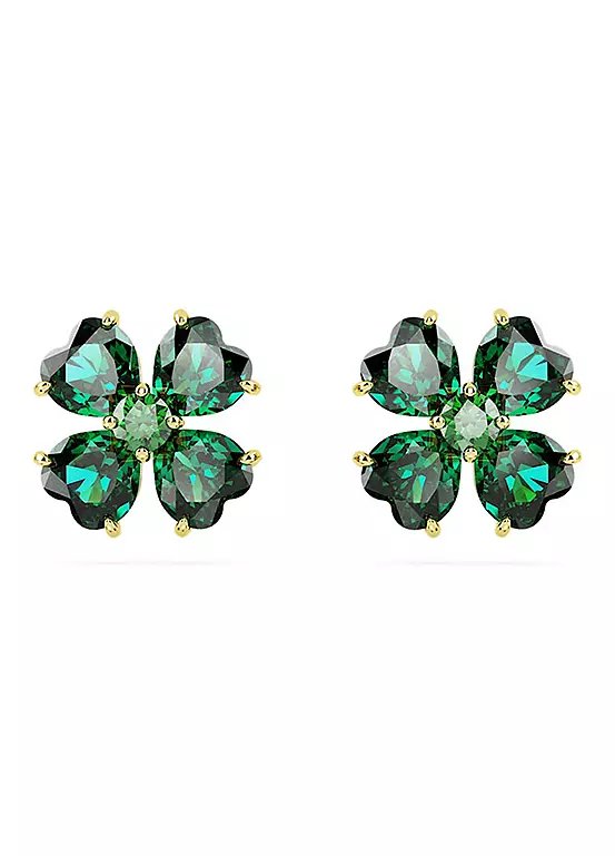 Swarovski Idyllia Gold Tone & Green Crystal Clover Stud Earrings