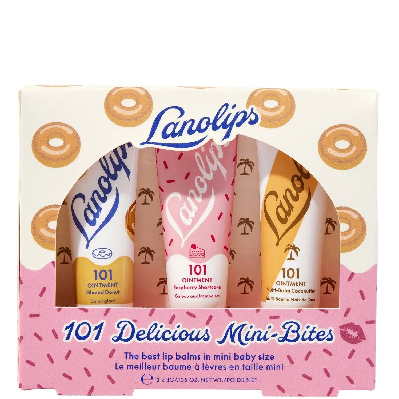Lanolips 101 Delicious Mini Bites Set - Glazed Donut, Raspberry Shortcake & Coconutter, 3g Each