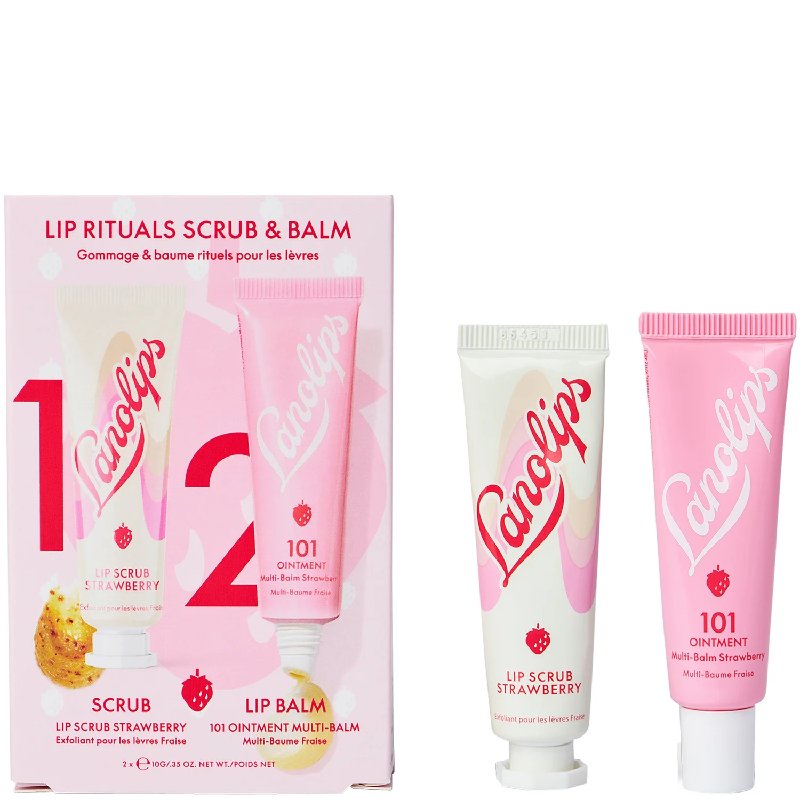 Lanolips Lip Rituals Scrub and Balm Set in Strawberry (10g each)