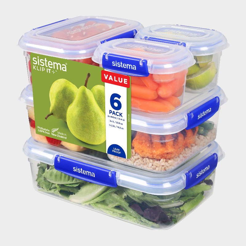 Sistema Essentials Klip It Food Storage 6 Pack (2 x 400ml, 3 x 1L, 1 x 2.2L)