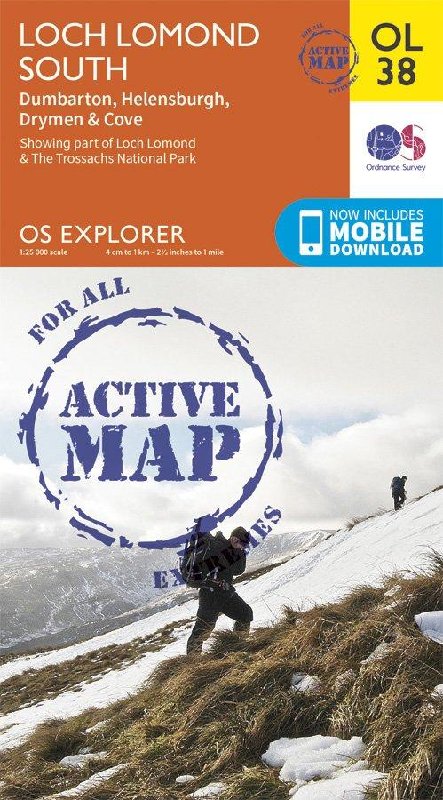 Ordnance Survey Explorer Active OL38 Map - South Loch Lomond, 1:25,000 Scale