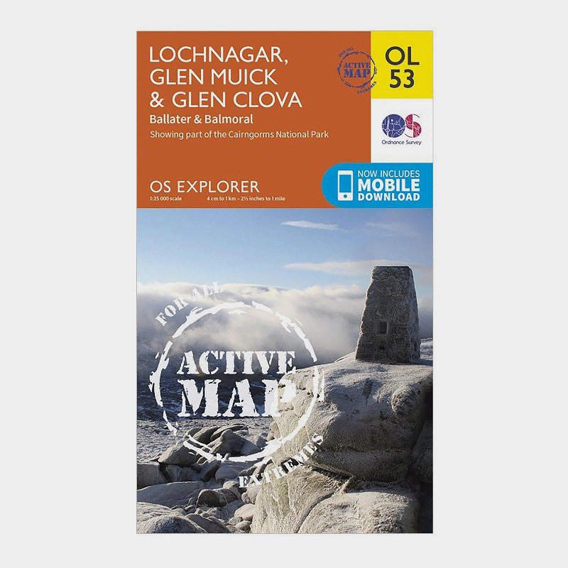 Ordnance Survey Explorer Active OL53 Lochnagar, Glen Muick & Glen Clova Map with Digital Version