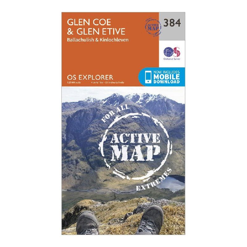 Ordnance Survey Explorer Active 384 Glen Coe & Glen Etive Map with Digital Version