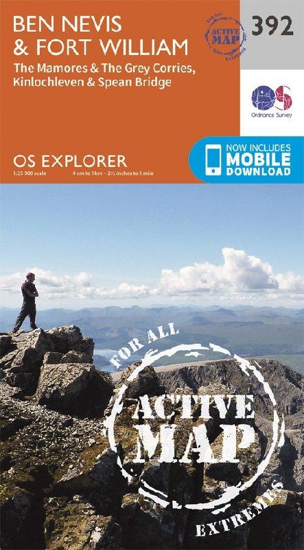 Ordnance Survey Explorer Active Laminate 392 Ben Nevis & Fort William Map
