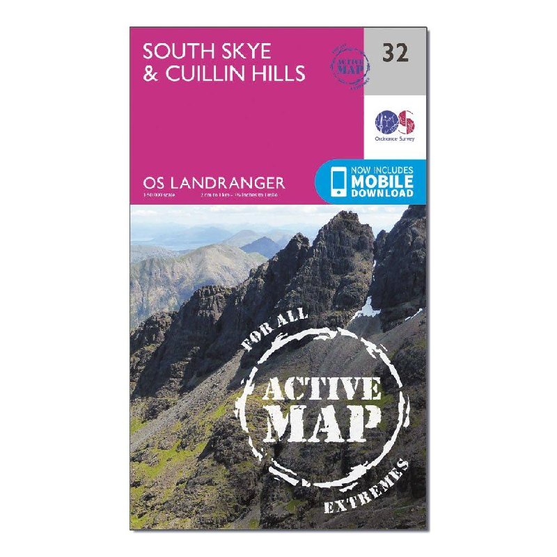 Ordnance Survey Landranger Active 32 South Skye & Cuillin Hills Map with Digital Version